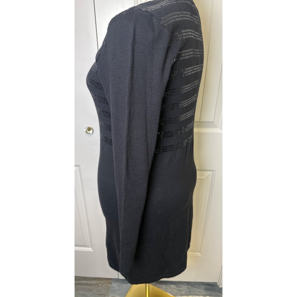 White House Black Market Women Long Sleeves Pullover Sweater Dress Black Sz L - Picture 7 of 9